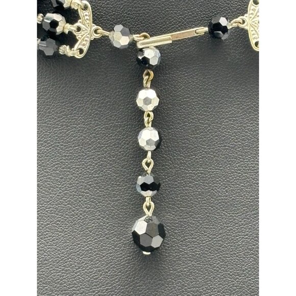 Vintage Necklace Black AB Crystals 3 Strands Adjustable from 18" to 20" Unsigned - Picture 14 of 14